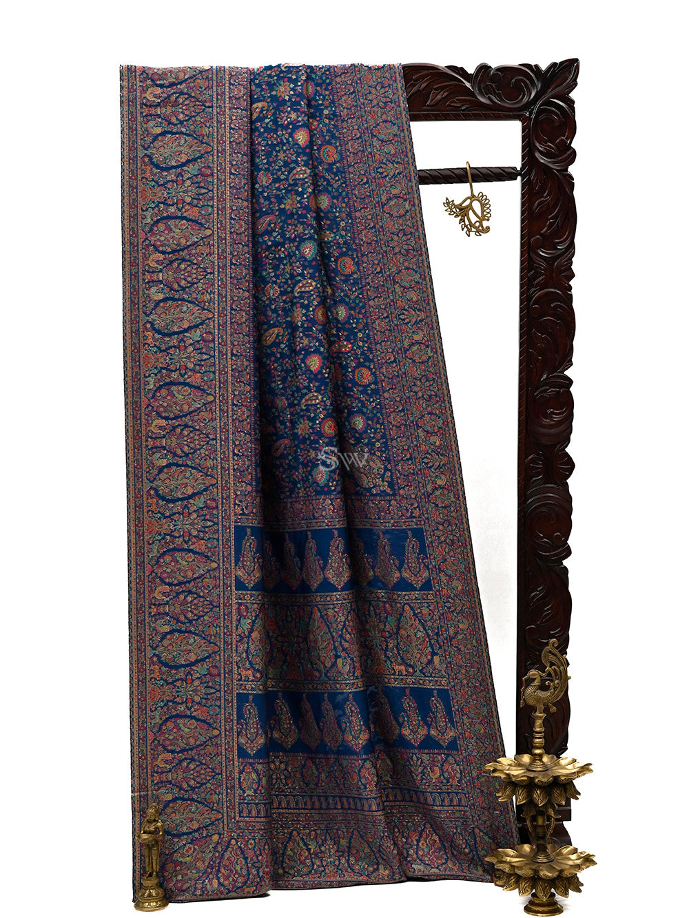 Midnight Blue Pashmina Moonga Silk Handloom Banarasi Saree - Sacred Weaves