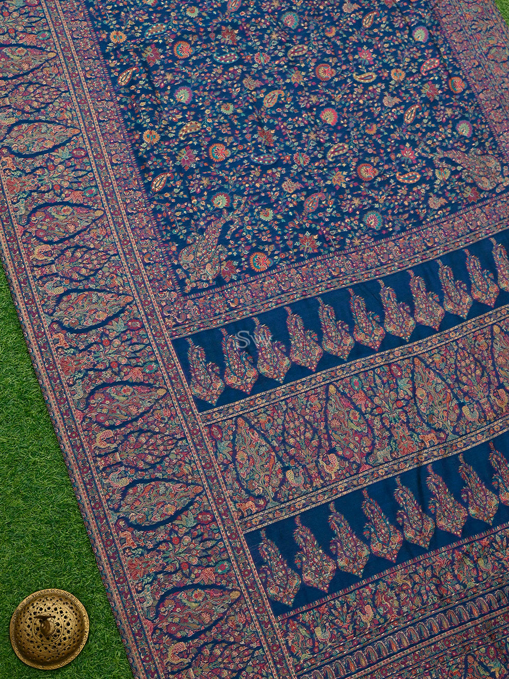 Midnight Blue Pashmina Moonga Silk Handloom Banarasi Saree - Sacred Weaves