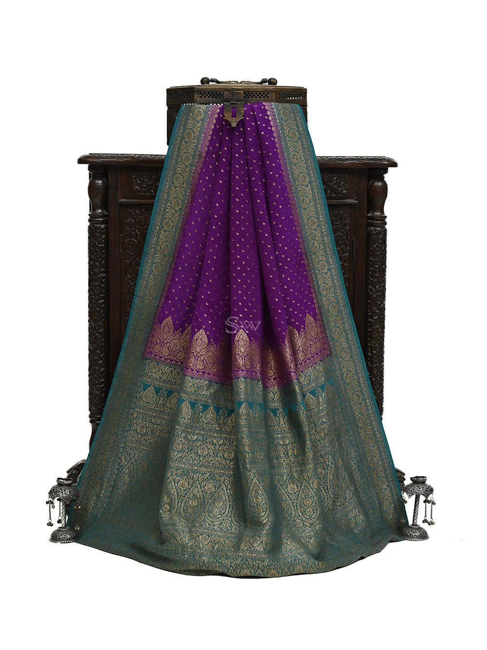 Purple Booti Crepe Silk Handloom Banarasi Saree - Sacred Weaves