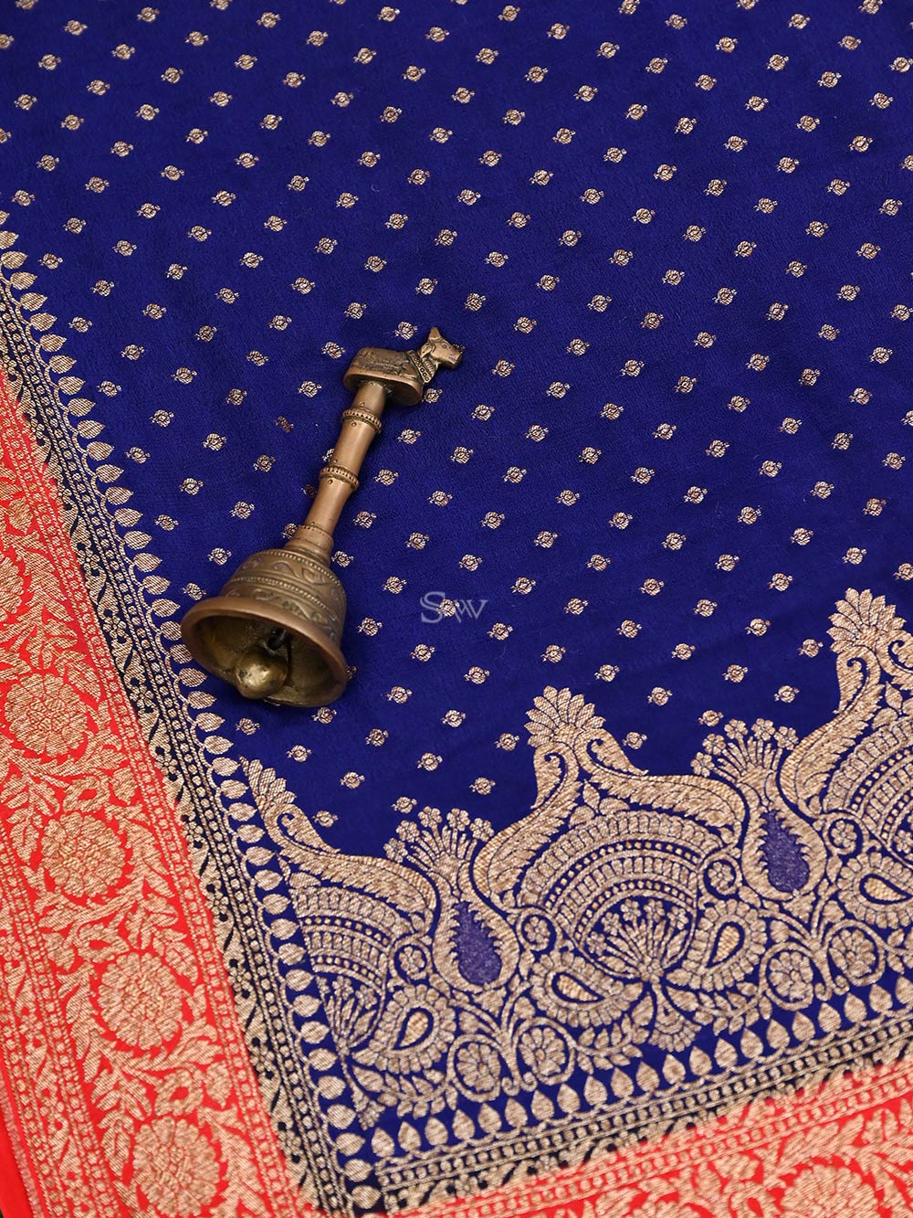 Blue Crepe Silk Booti Handloom Banarasi Saree - Sacred Weaves