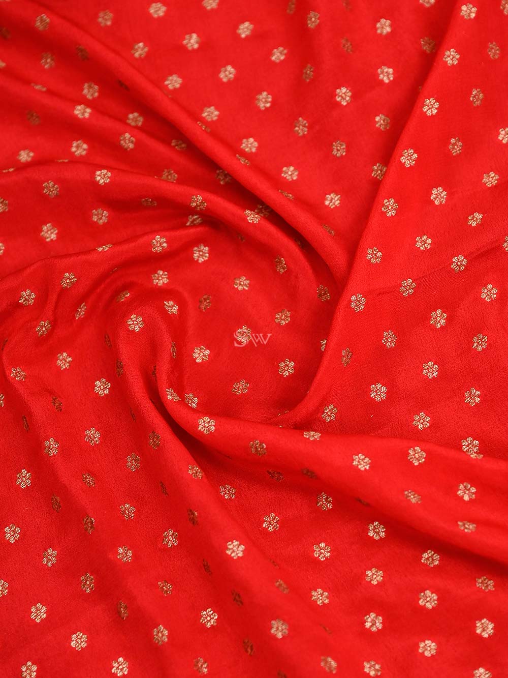 Red Crepe Silk Booti Handloom Banarasi Saree - Sacred Weaves