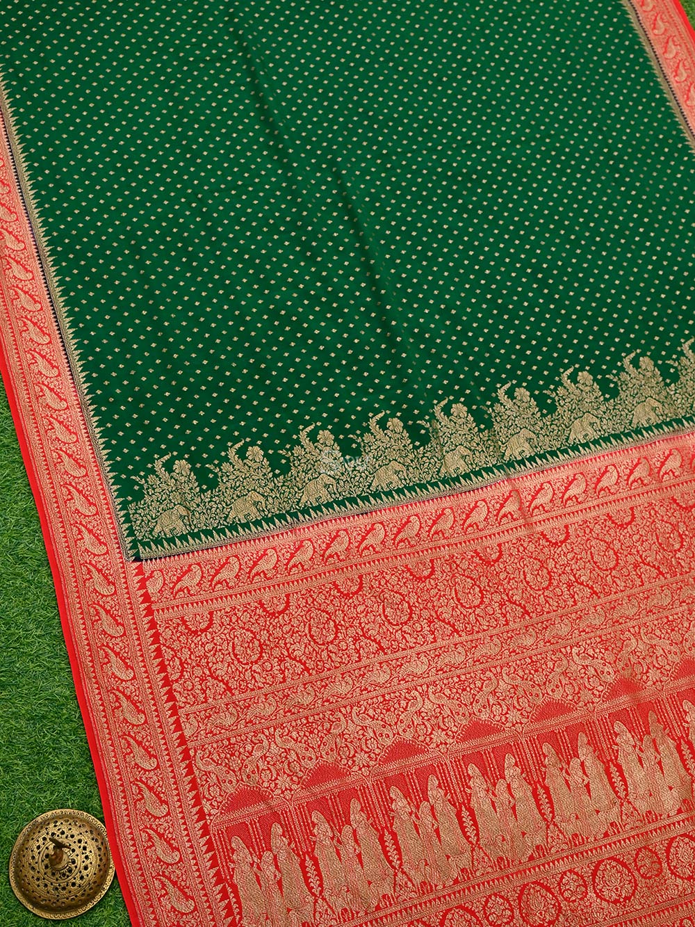 Green Crepe Silk Booti Handloom Banarasi Saree - Sacred Weaves