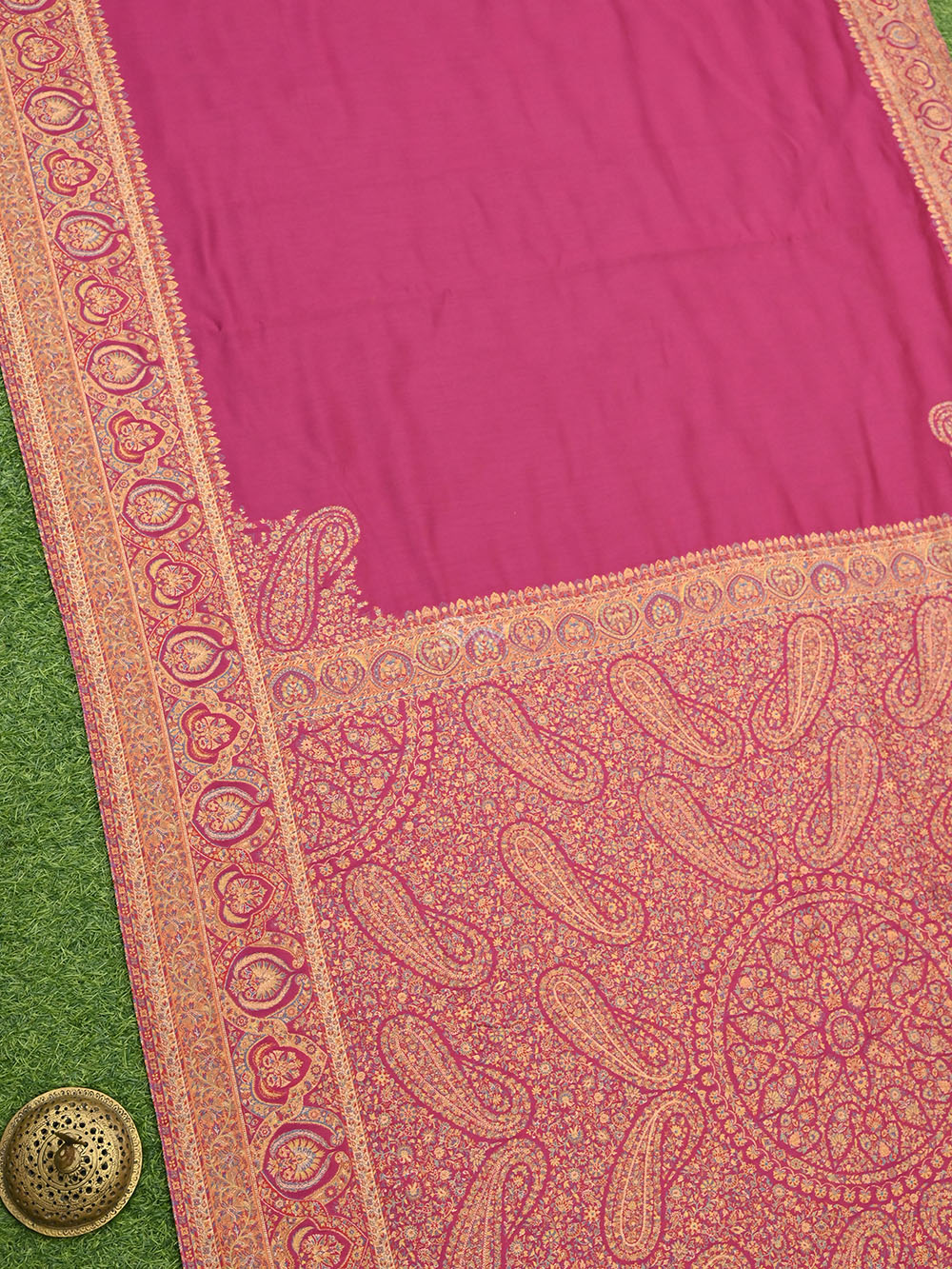 Magenta Pashmina Moonga Silk Handloom Banarasi Saree - Sacred Weaves