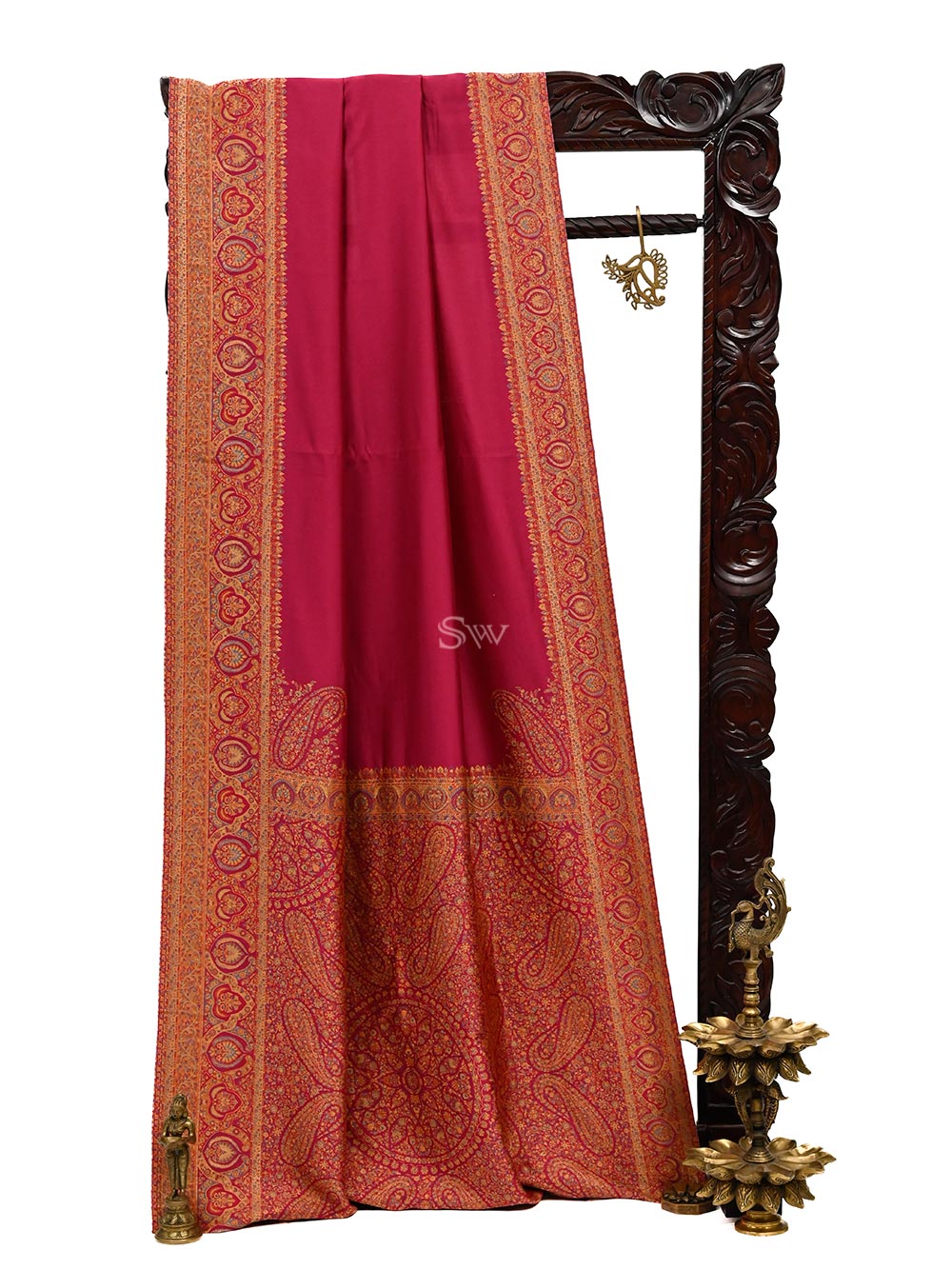 Magenta Pashmina Moonga Silk Handloom Banarasi Saree - Sacred Weaves