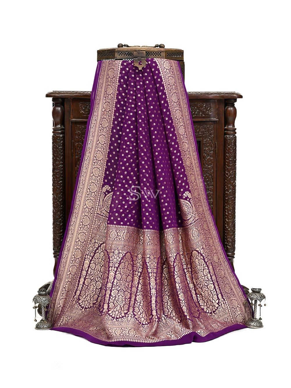 Purple Konia Khaddi Georgette Handloom Banarasi Saree - Sacred Weaves