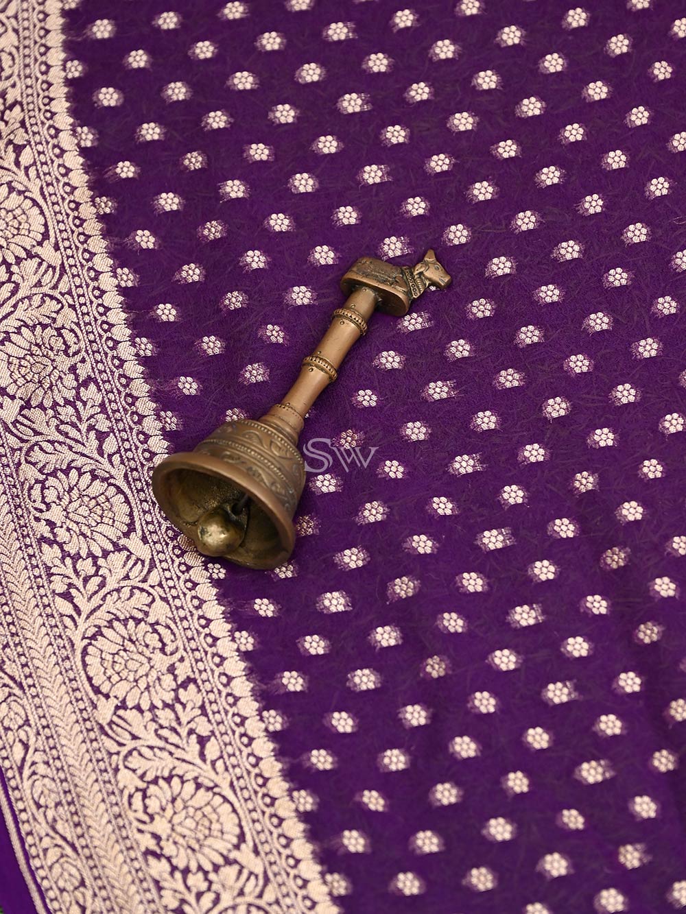 Purple Konia Khaddi Georgette Handloom Banarasi Saree - Sacred Weaves
