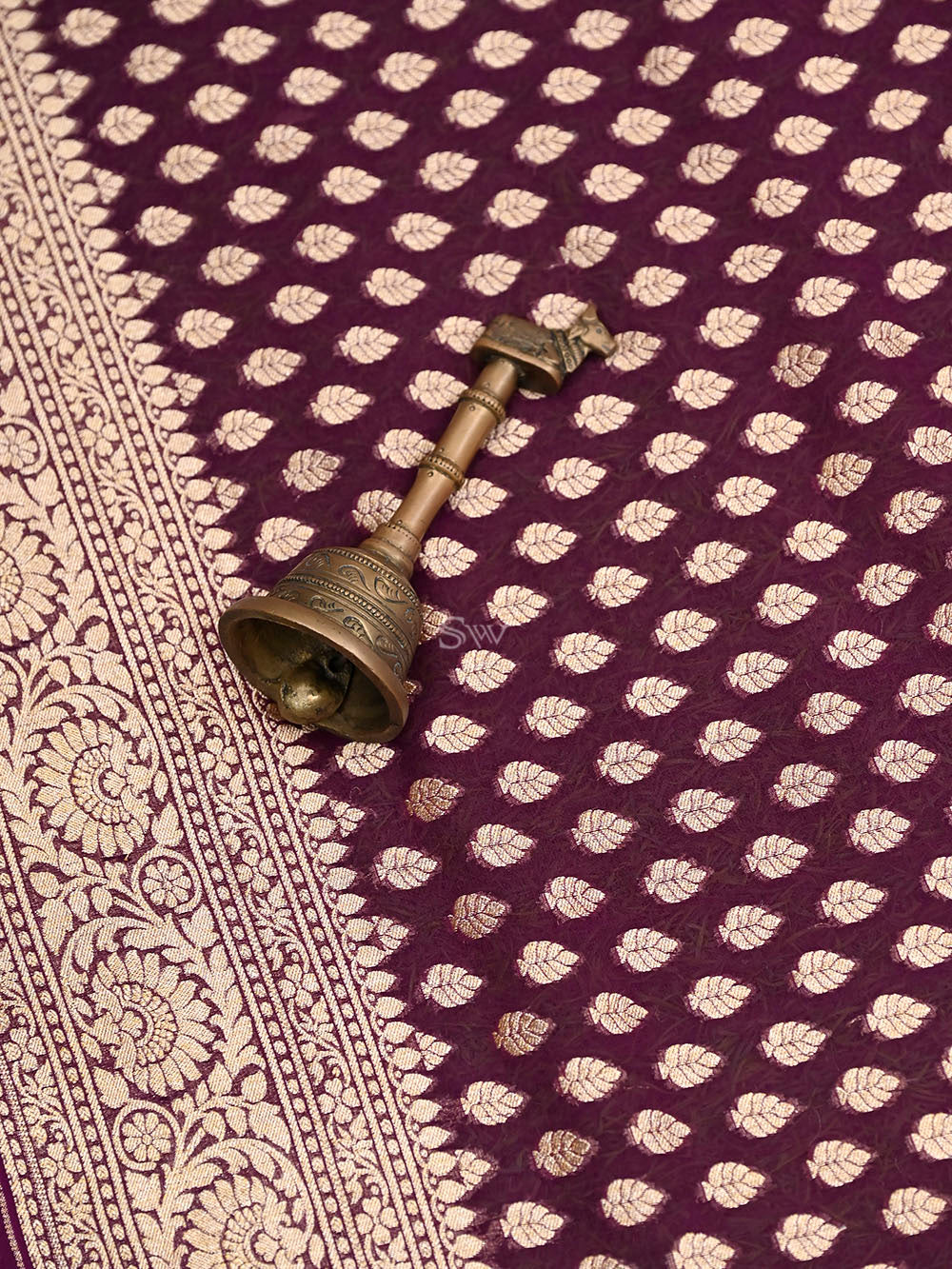 Purple Booti Khaddi Georgette Handloom Banarasi Saree - Sacred Weaves