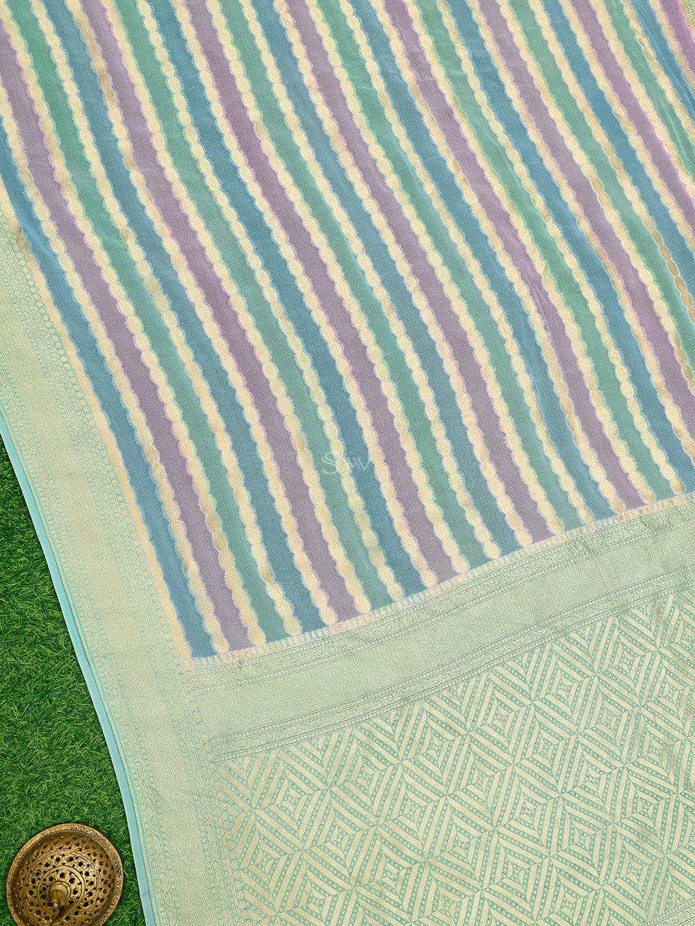 Pastel Green Purple Rangkat Khaddi Georgette Handloom Banarasi Saree - Sacred Weaves