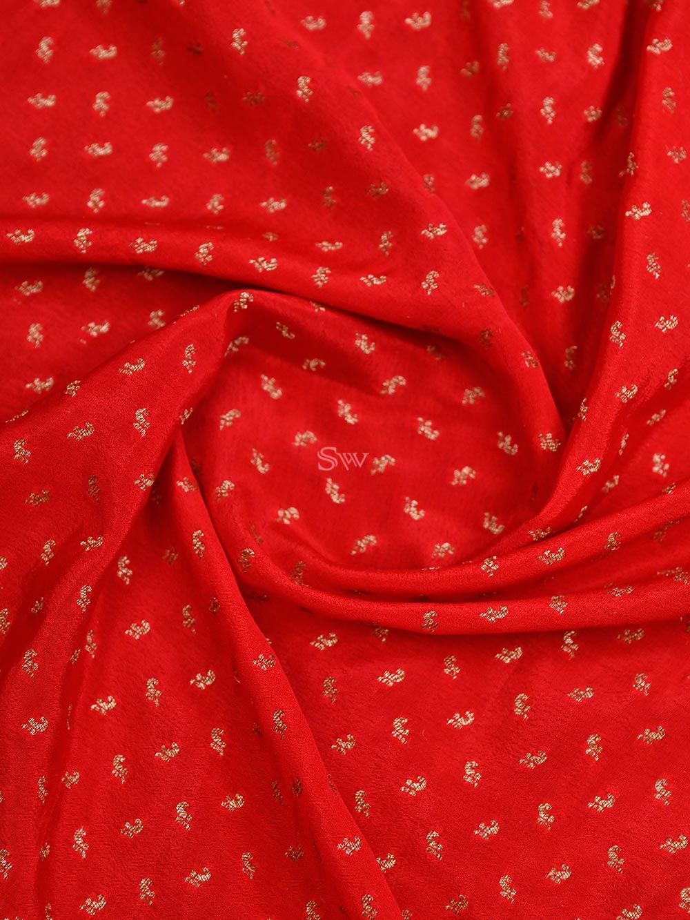 Red Crepe Silk Booti Handloom Banarasi Saree - Sacred Weaves