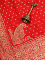 Red Crepe Silk Booti Handloom Banarasi Saree - Sacred Weaves