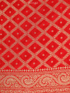 Red Crepe Silk Booti Handloom Banarasi Saree - Sacred Weaves