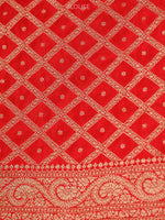 Red Crepe Silk Booti Handloom Banarasi Saree - Sacred Weaves