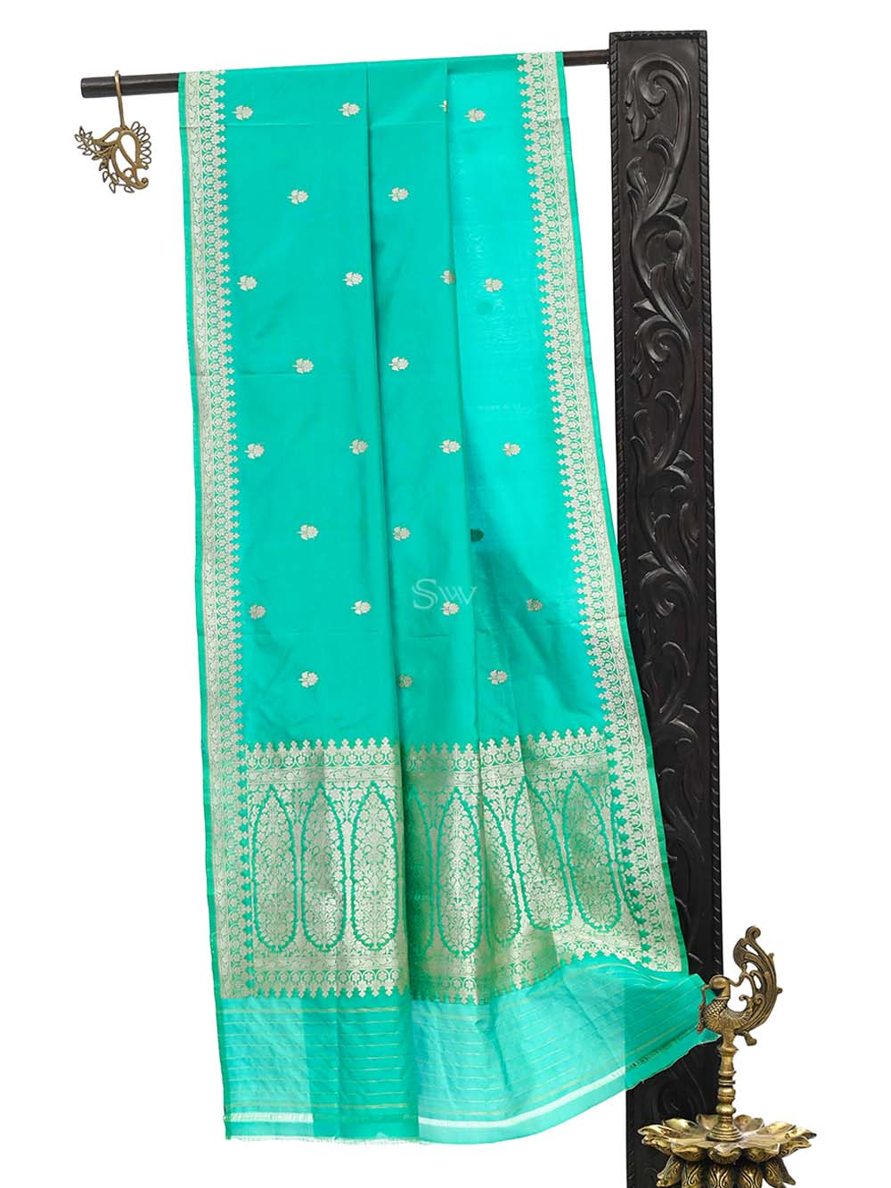 Sea Green Booti Katan Silk Handloom Banarasi Dupatta