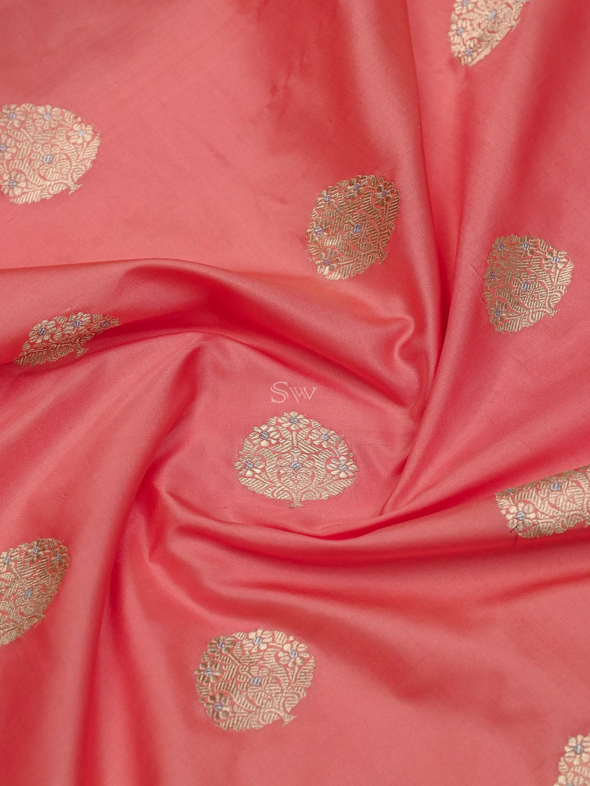 Light Peach Dark Pink Satin Silk Handloom Banarasi Suit