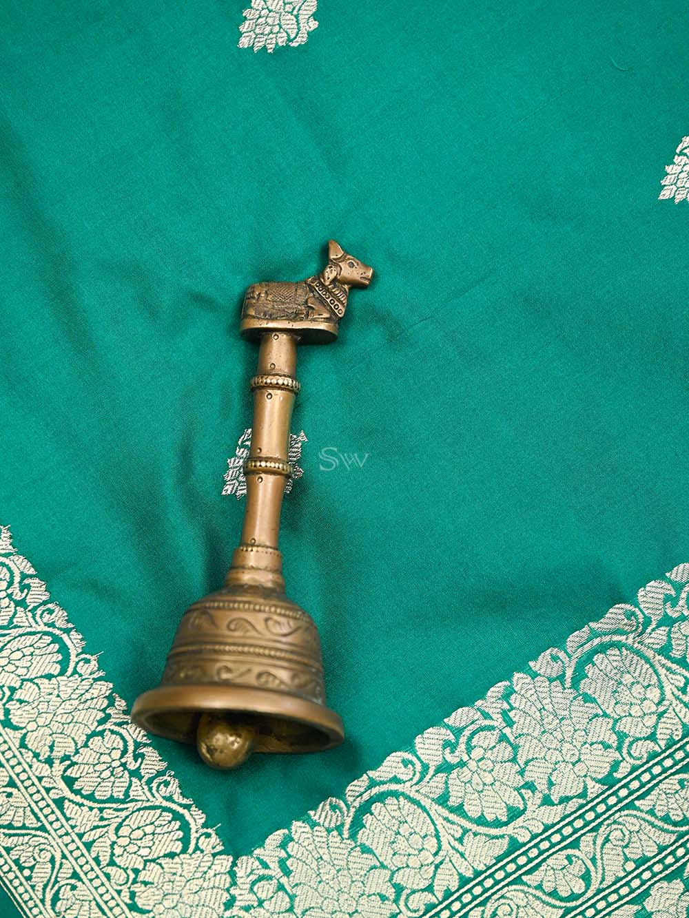 Green Booti Katan Silk Handloom Banarasi Dupatta - Sacred Weaves