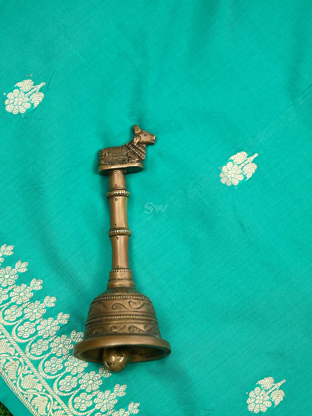 Sea Green Booti Katan Silk Handloom Banarasi Dupatta