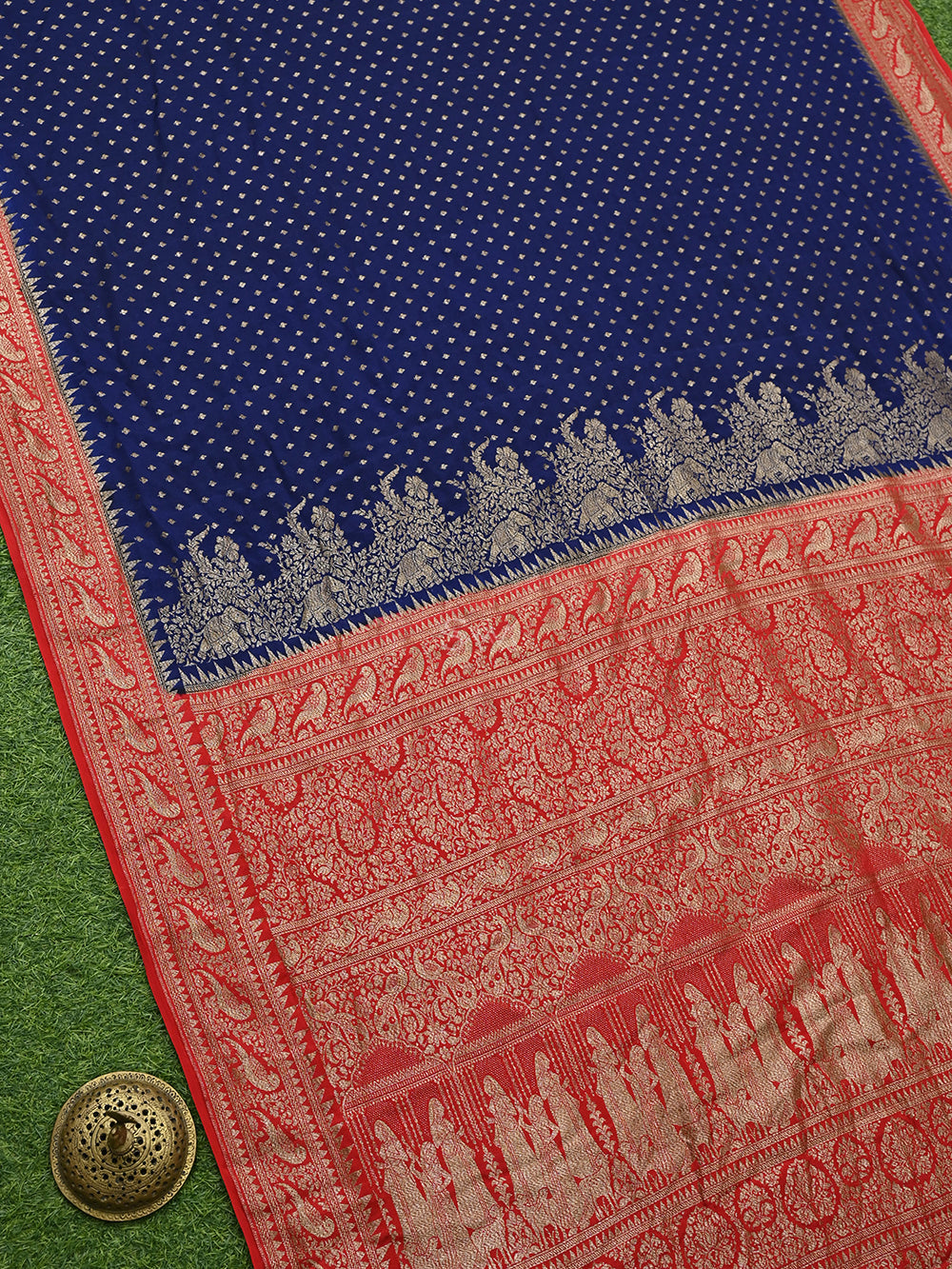 Blue Booti Crepe Silk Handloom Banarasi Saree - Sacred Weaves