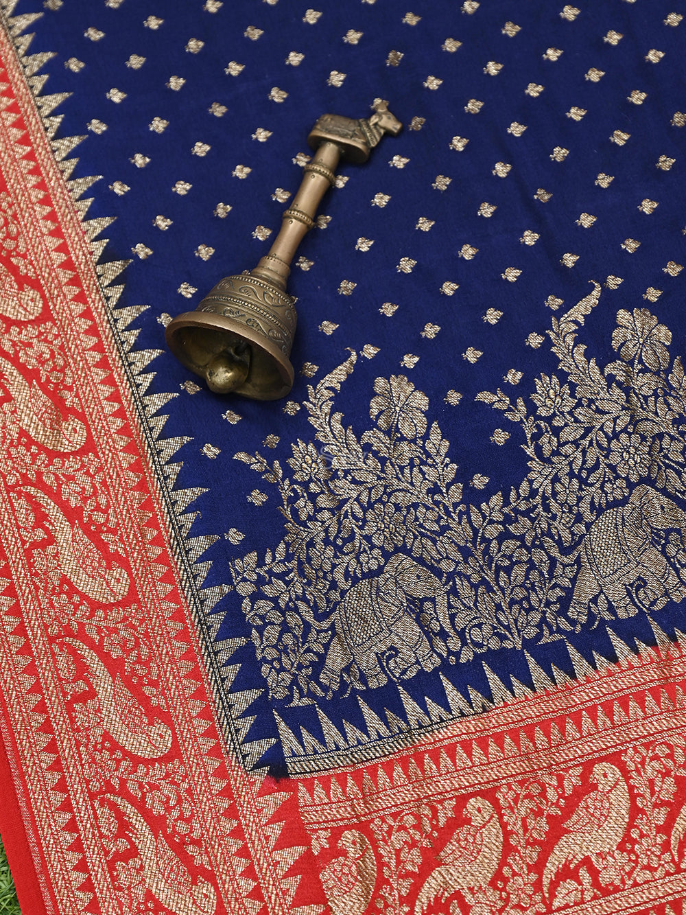 Blue Booti Crepe Silk Handloom Banarasi Saree - Sacred Weaves