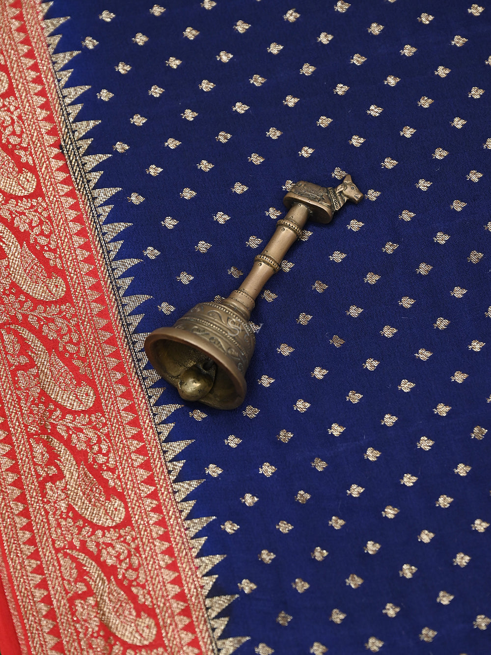 Blue Booti Crepe Silk Handloom Banarasi Saree - Sacred Weaves