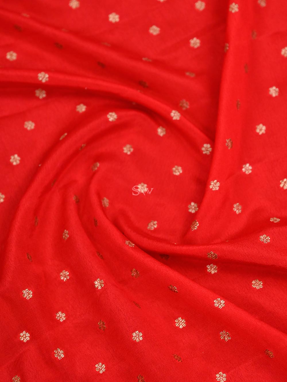 Red Crepe Silk Booti Handloom Banarasi Saree - Sacred Weaves