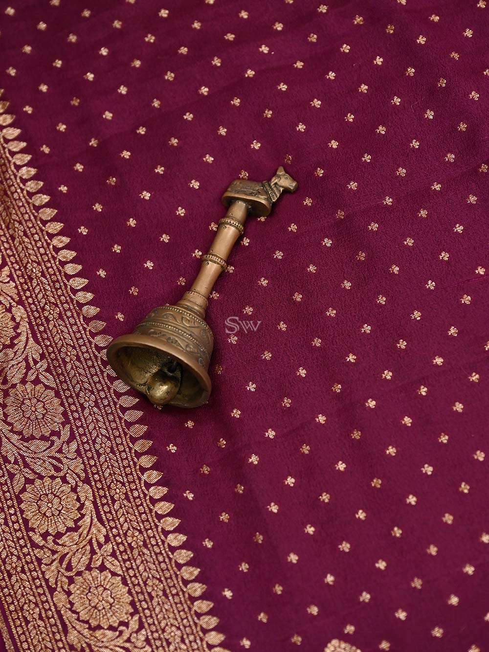 Wine Crepe Silk Booti Handloom Banarasi Saree - Sacred Weaves