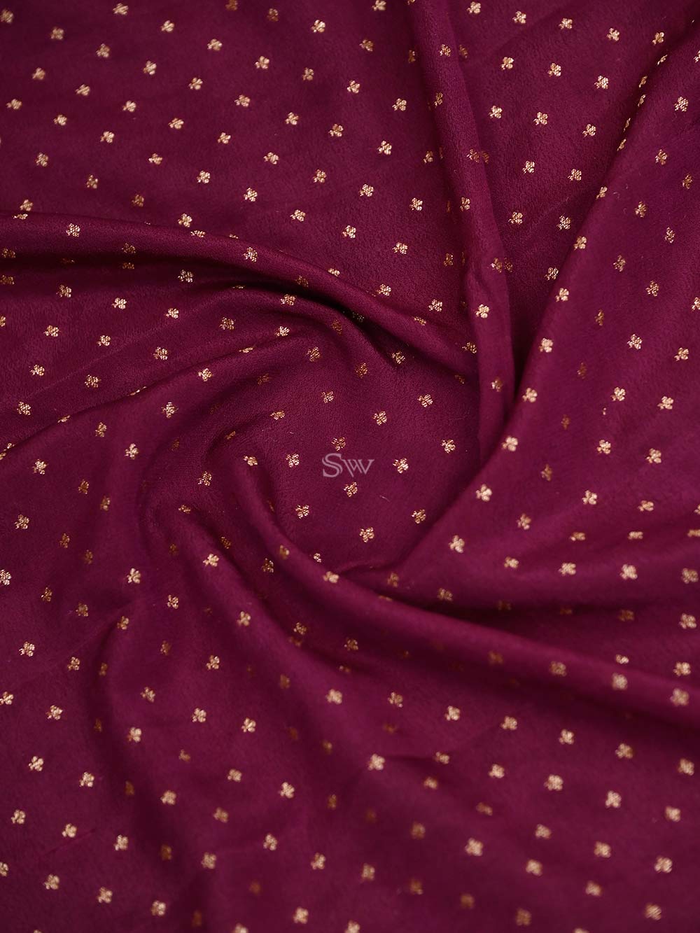 Wine Crepe Silk Booti Handloom Banarasi Saree - Sacred Weaves