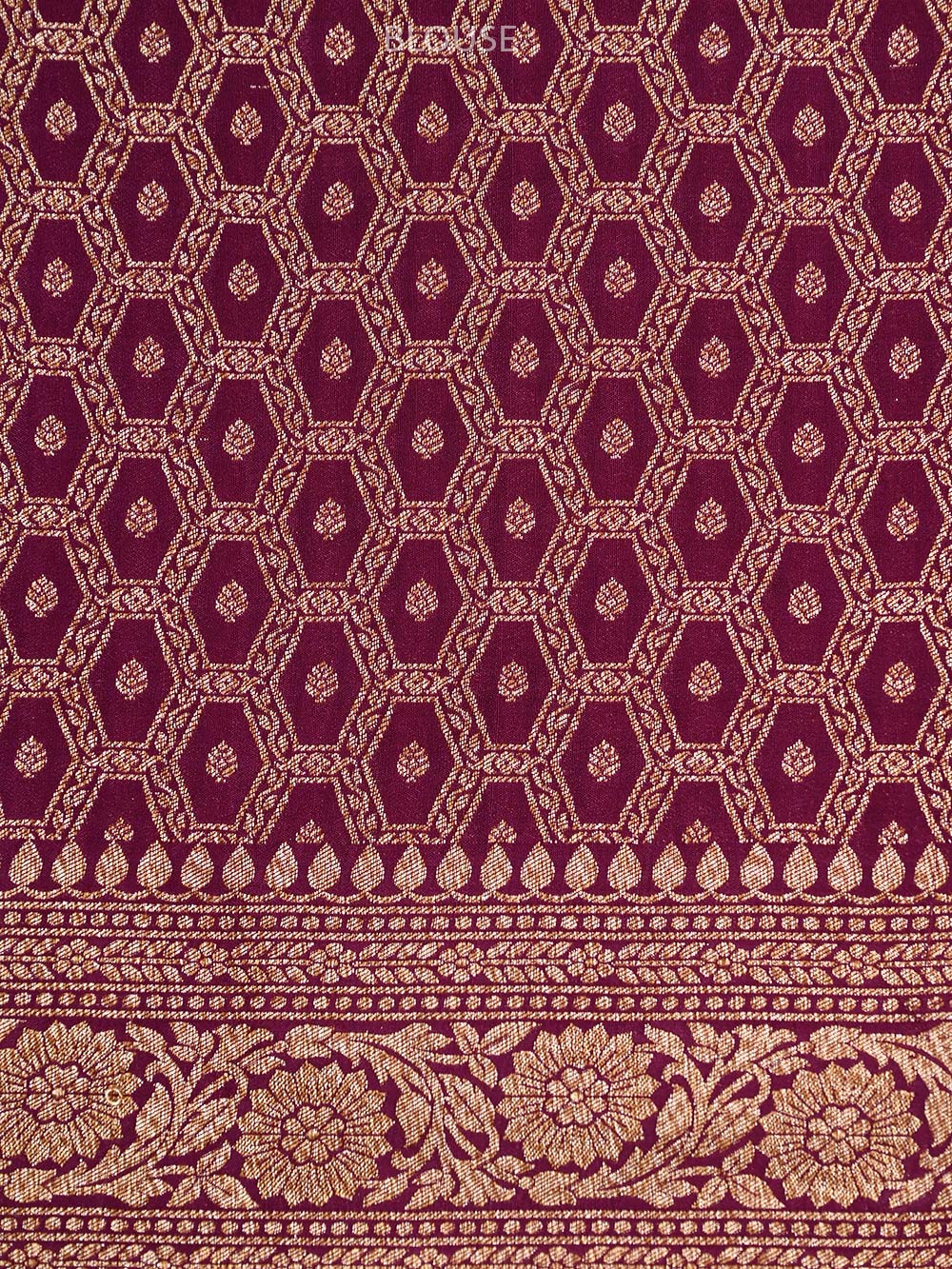 Wine Crepe Silk Booti Handloom Banarasi Saree - Sacred Weaves