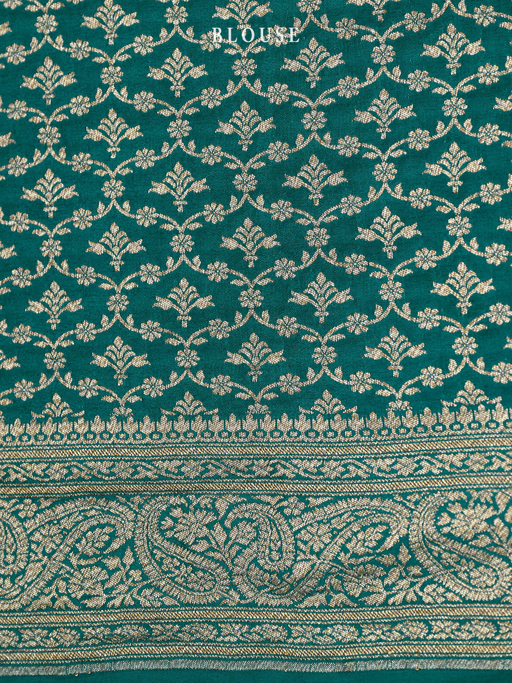 Teal Green Crepe Silk Booti Handloom Banarasi Saree - Sacred Weaves