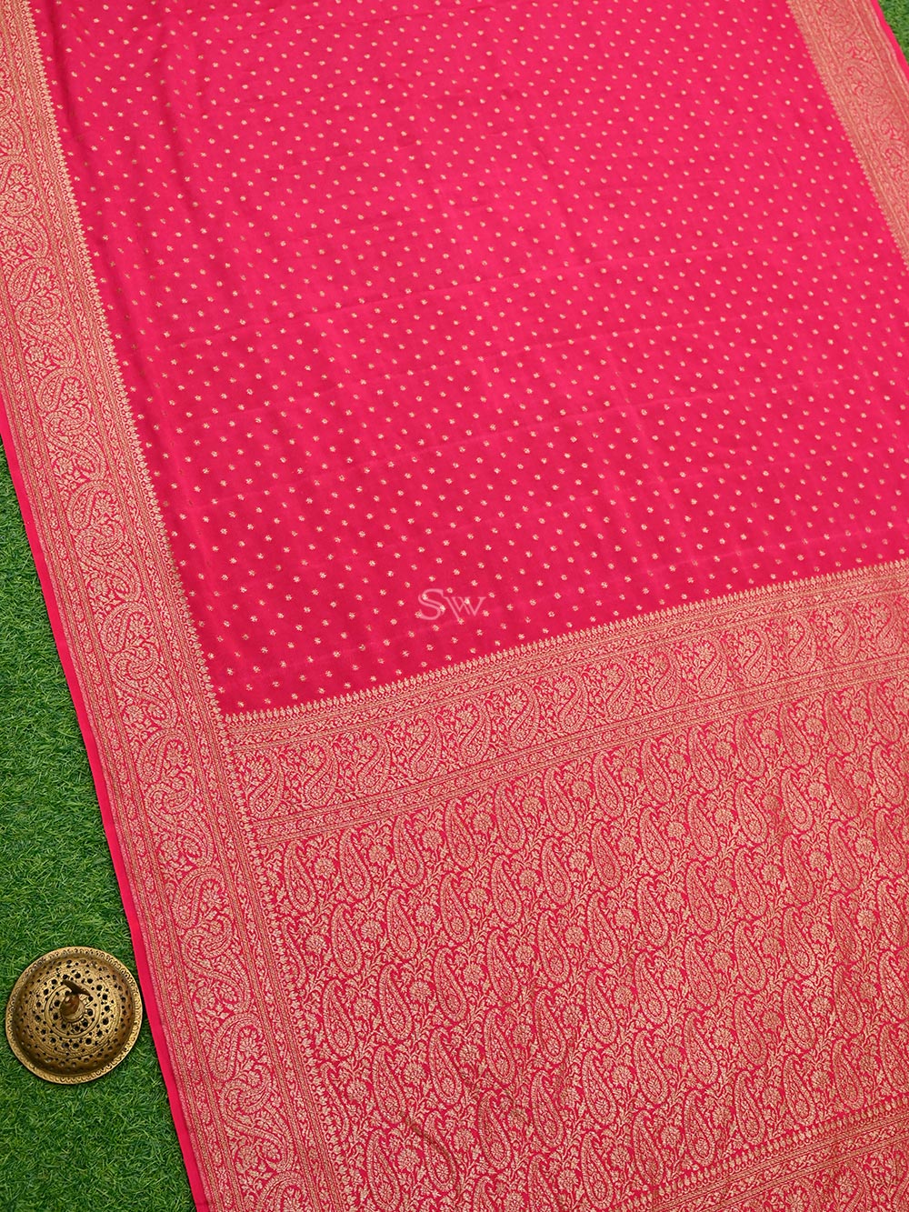 Magenta Crepe Silk Booti Handloom Banarasi Saree - Sacred Weaves