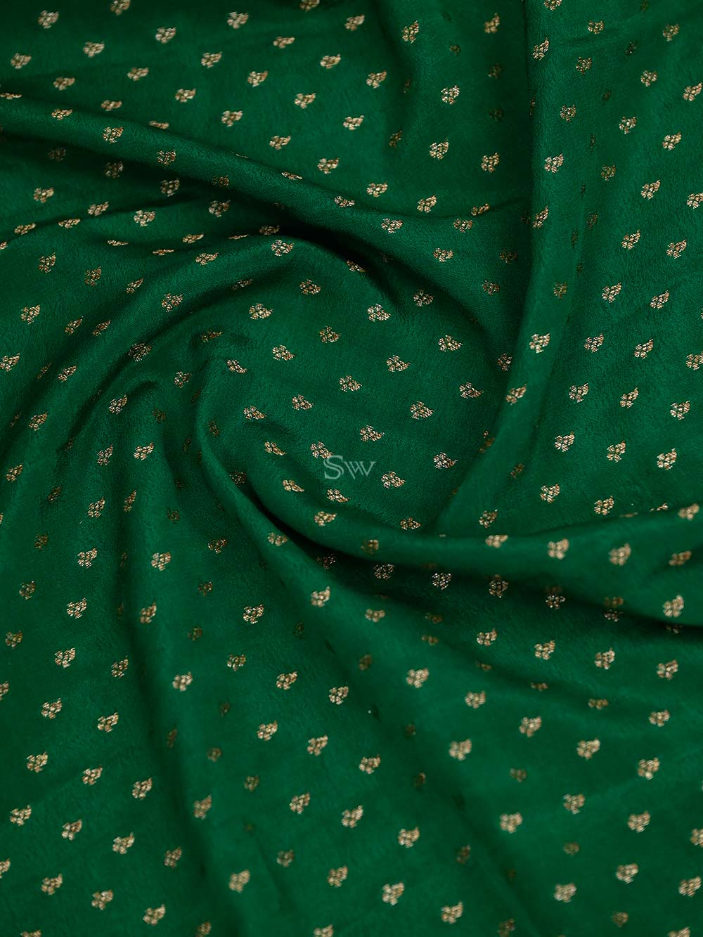 Green Crepe Silk Booti Handloom Banarasi Saree - Sacred Weaves