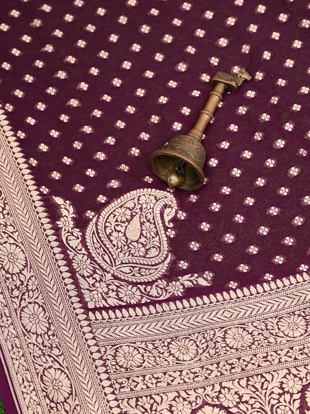Wine Konia Khaddi Georgette Handloom Banarasi Saree - Sacred Weavas