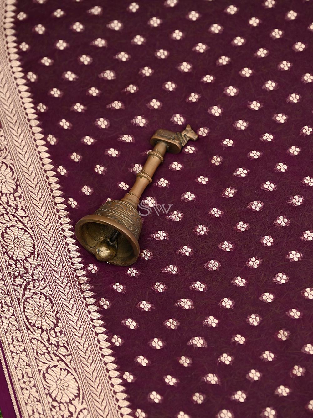 Wine Konia Khaddi Georgette Handloom Banarasi Saree - Sacred Weavas