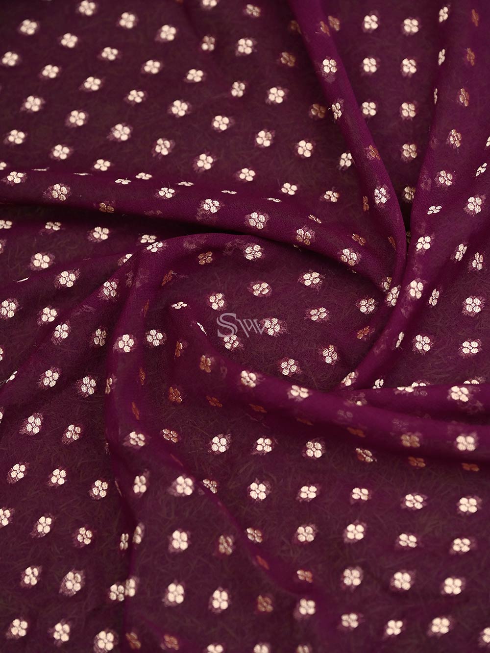 Wine Konia Khaddi Georgette Handloom Banarasi Saree - Sacred Weavas