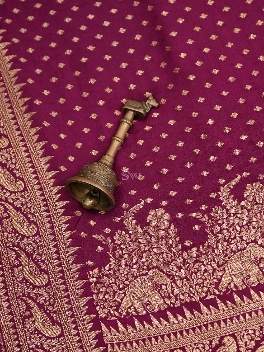 Dark Purple Crepe Silk Booti Handloom Banarasi Saree - Sacred Weaves
