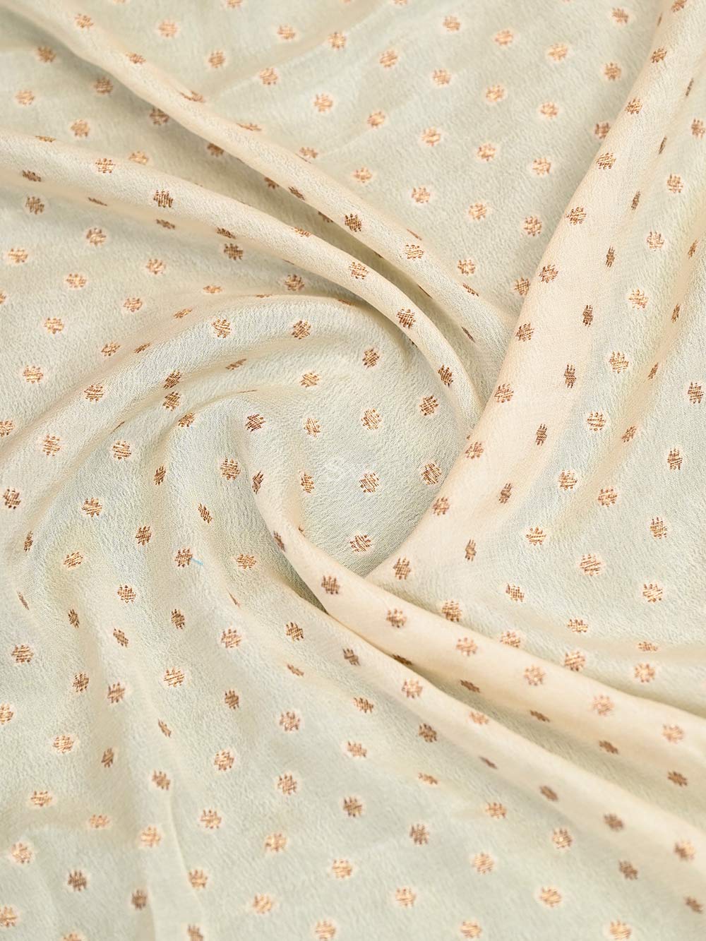 Off-White Crepe Silk Booti Handloom Banarasi Saree - Sacred Weaves