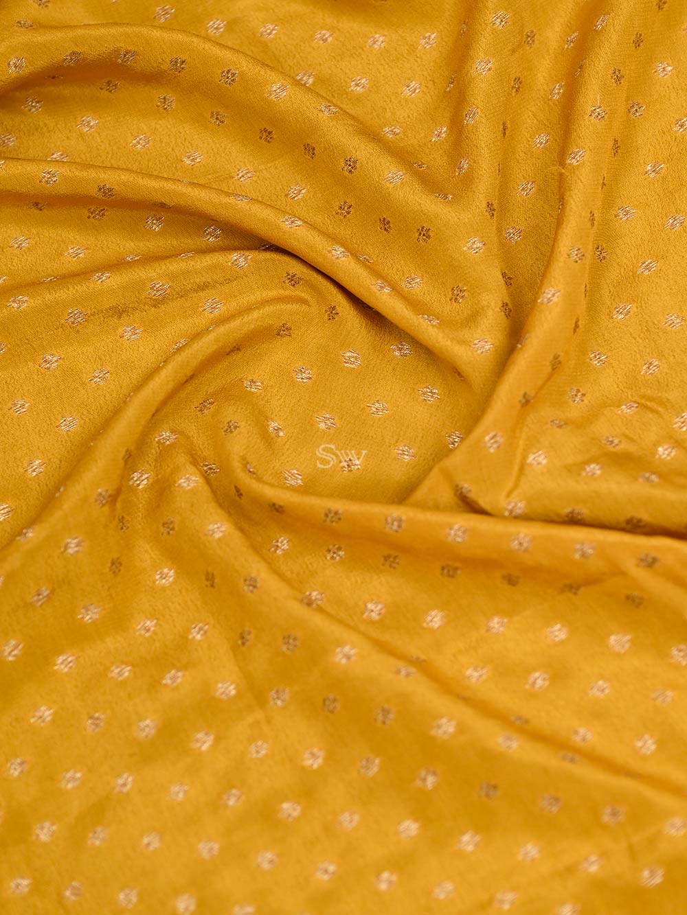 Mustard Crepe Silk Booti Handloom Banarasi Saree - Sacred Weaves