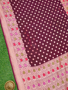 Wine Booti Khaddi Georgette Handloom Banarasi Saree - Sacred Weaves