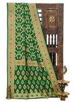 Bottle Green Meenakari Jaal Khaddi Georgette Handloom Banarasi Saree - Sacred Weaves