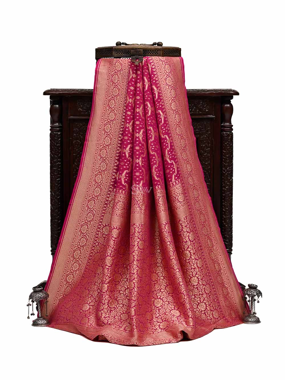 Dark Pink Jaal Khaddi Georgette Handloom Banarasi Saree - Sacred Weaves