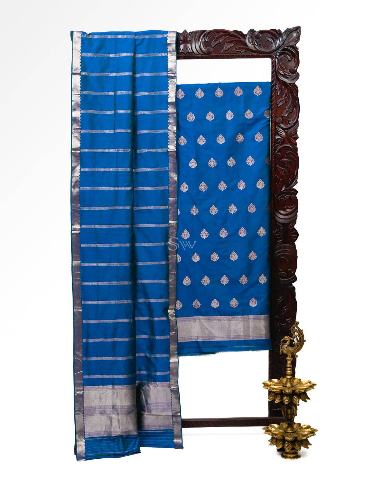 Teal Blue Katan Silk Handloom Banarasi Suit - Sacred Weaves