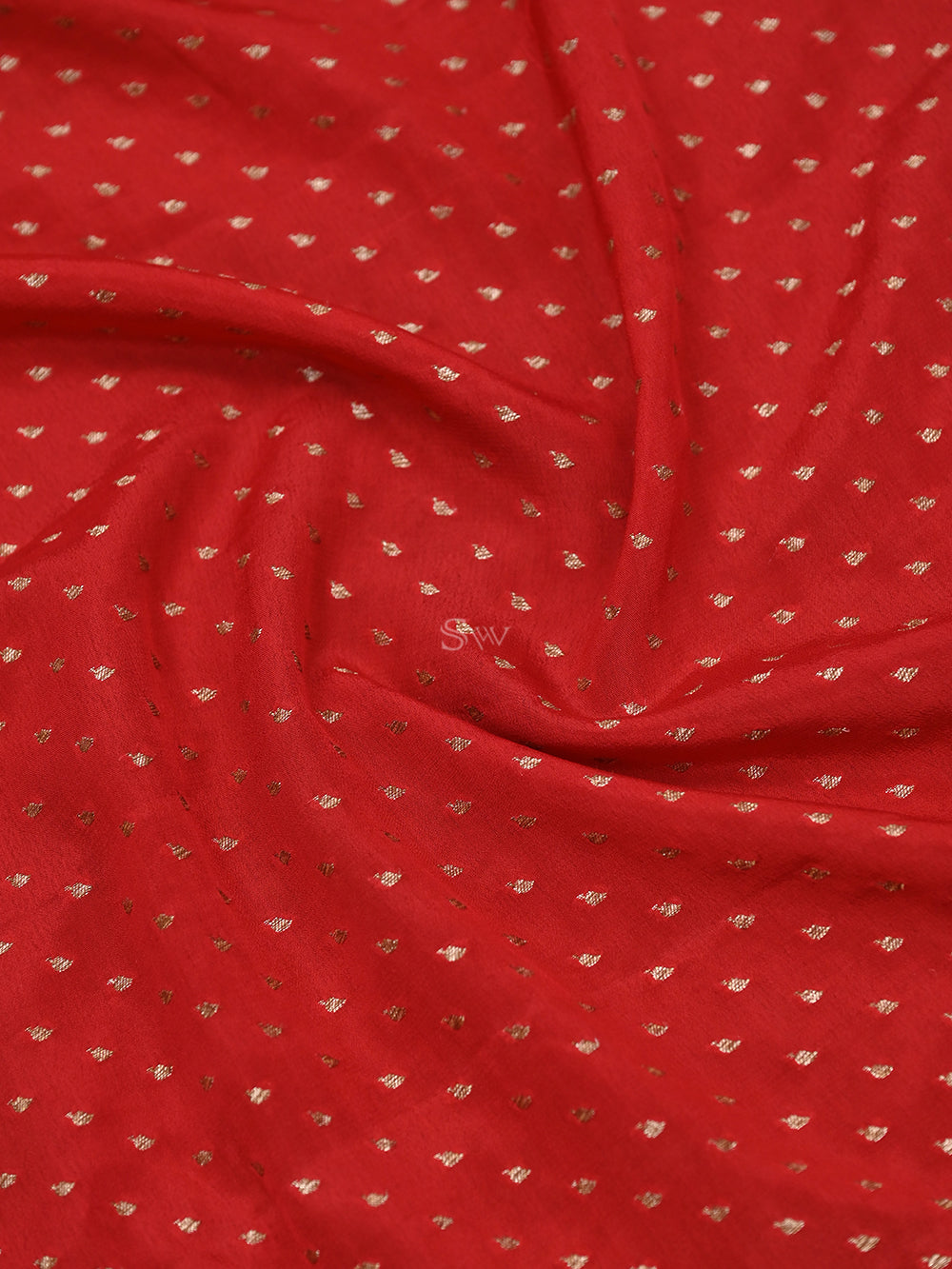 Red Booti Crepe Silk Handloom Banarasi Saree - Sacred Weaves