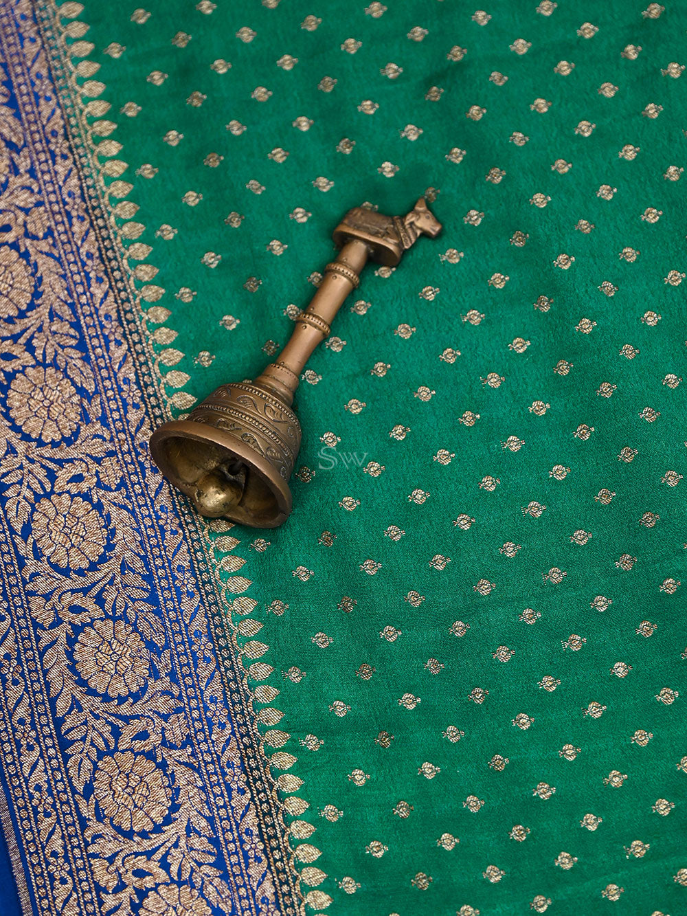Bottle Green Booti Crepe Silk Handloom Banarasi Saree - Sacred Weaves