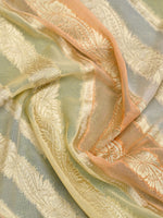 Pastel Yellow Peach Rangkat Khaddi Georgette Handloom Banarasi Saree - Sacred Weaves