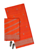 Dark Orange Booti Dupion Silk Handloom Banarasi Suit - Sacred Weaves