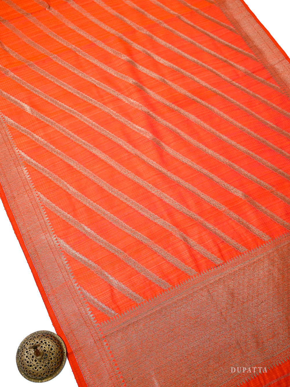 Dark Orange Booti Dupion Silk Handloom Banarasi Suit - Sacred Weaves