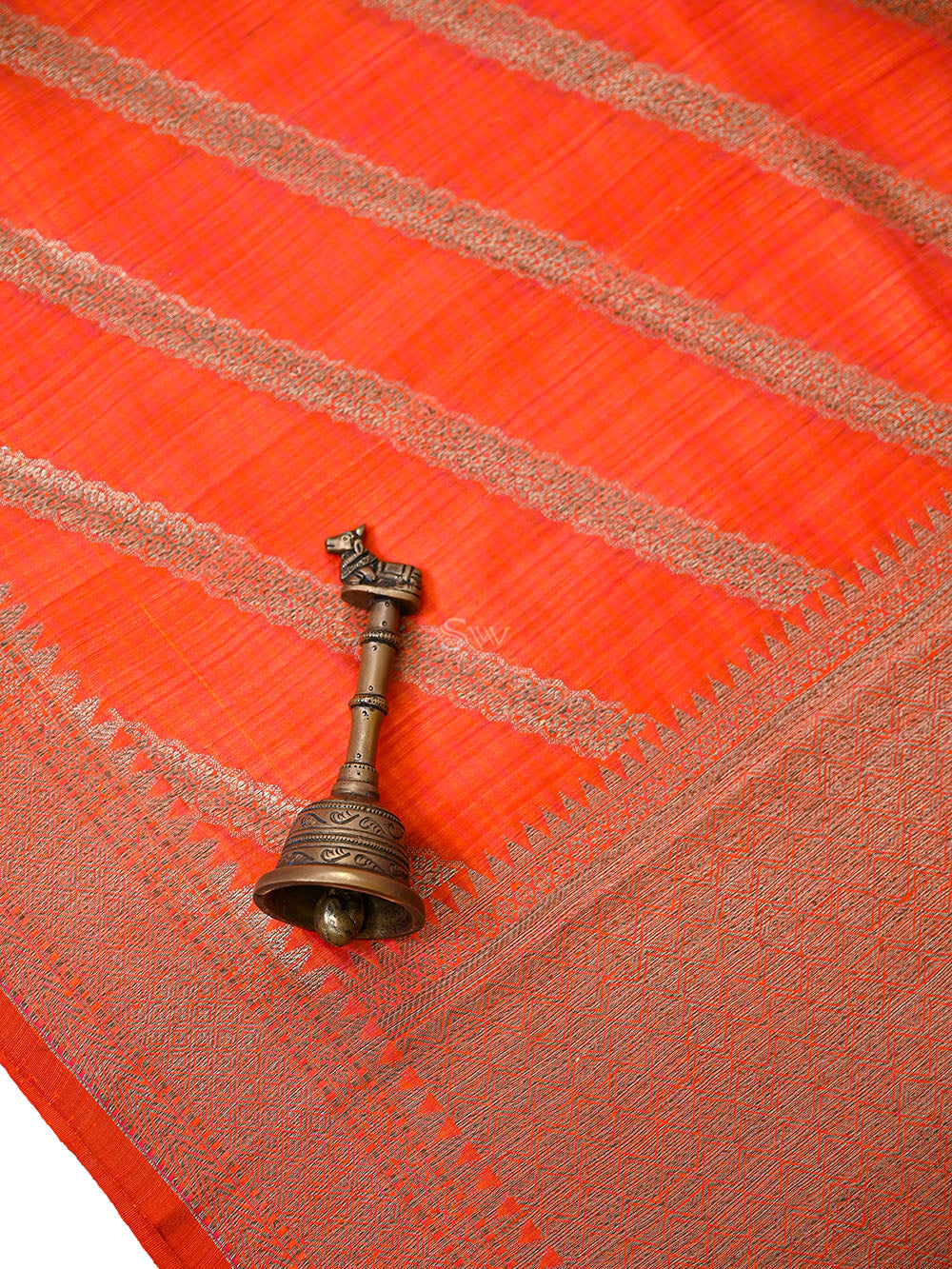 Dark Orange Booti Dupion Silk Handloom Banarasi Suit - Sacred Weaves