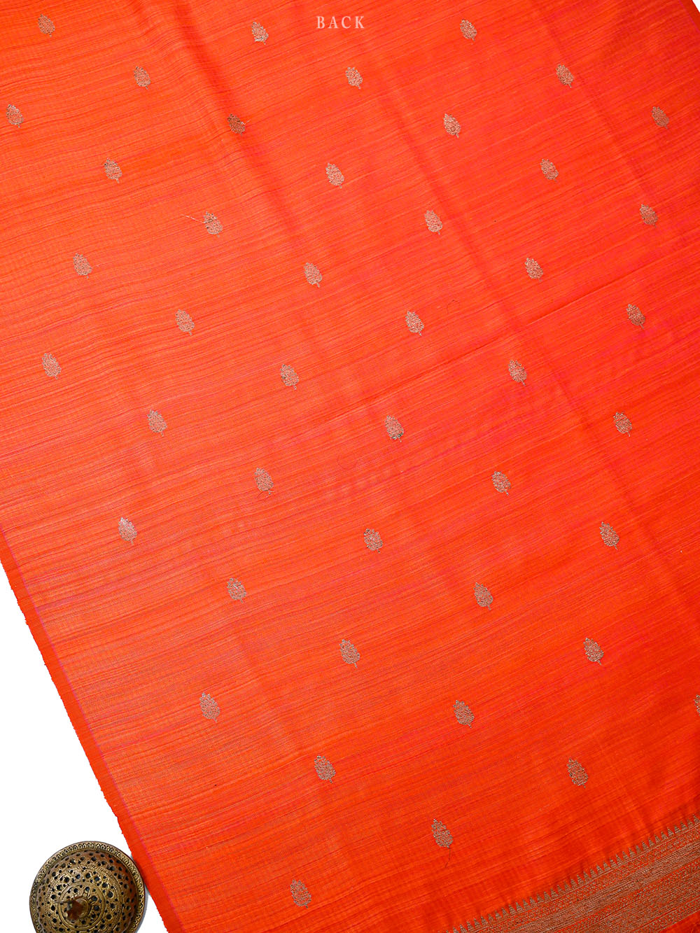 Dark Orange Booti Dupion Silk Handloom Banarasi Suit - Sacred Weaves