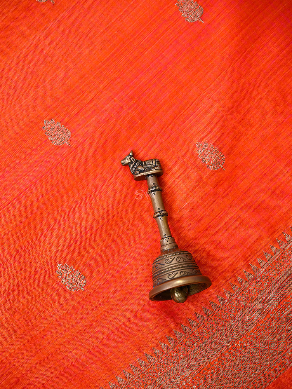 Dark Orange Booti Dupion Silk Handloom Banarasi Suit - Sacred Weaves