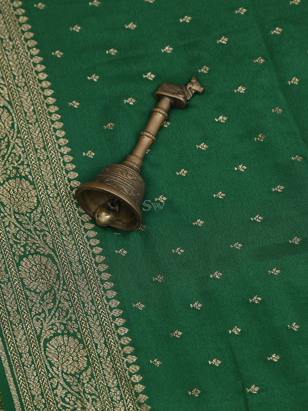 Dark Green Booti Crepe Silk Handloom Banarasi Saree - Sacred Weaves