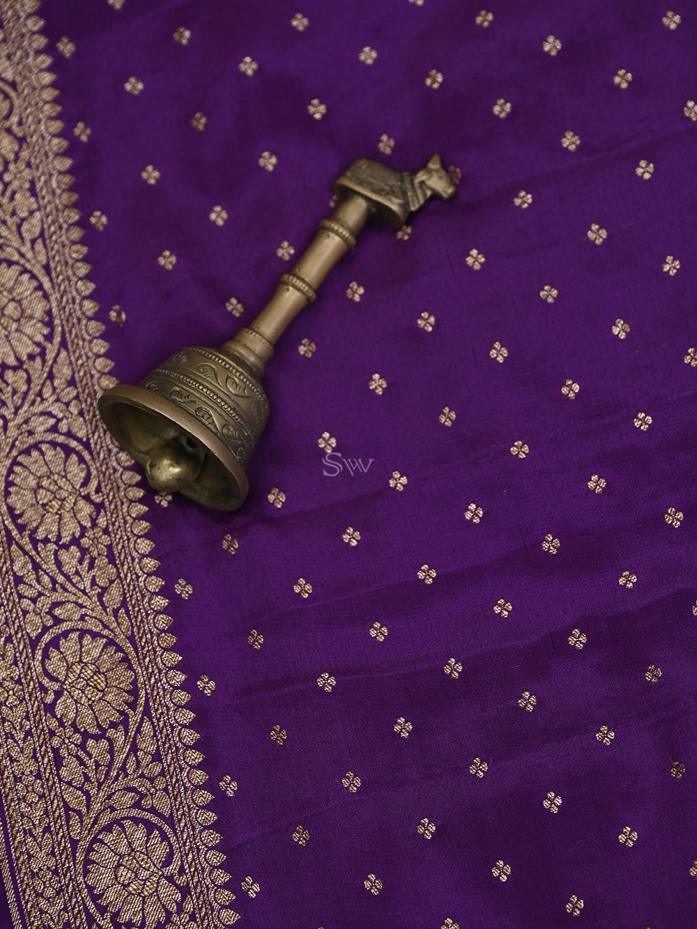 Purple Konia Crepe Silk Booti Handloom Banarasi Saree - Sacred Weaves